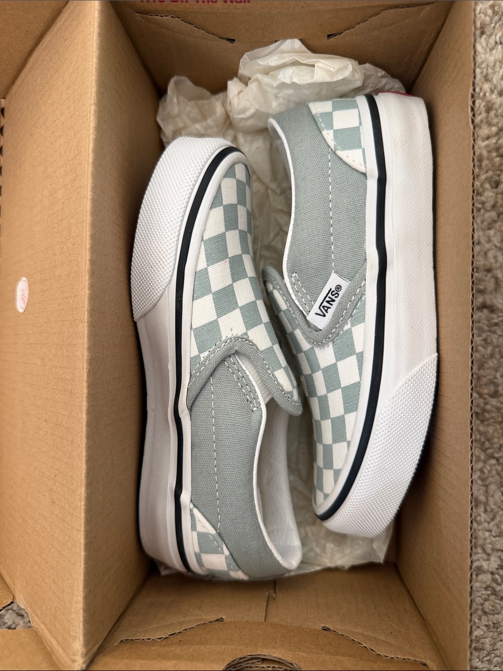 Vans Kids Checkerboard Slip-On in Sage and White